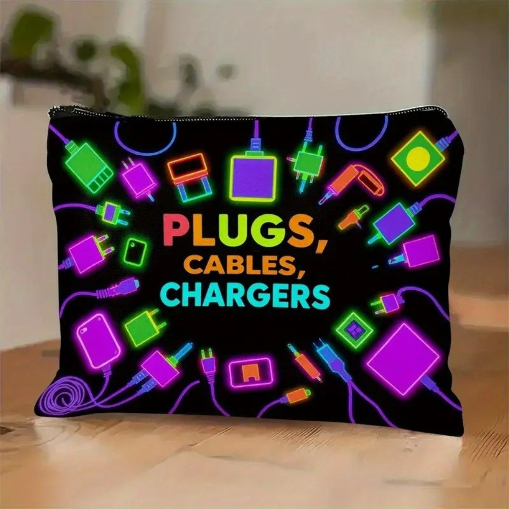 Cable Organizer - Neue Canvas-Ladegerät-Aufbewahrungstasche mit Druckdesign, große Kapazität,