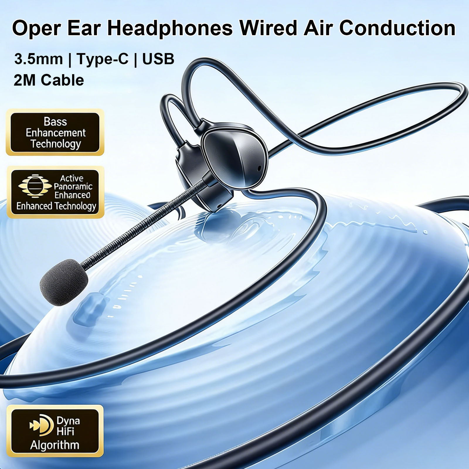 Headphones Wireless - Open-Ear-Kopfhörer 3,5MM TYPE-C Kabelgebundene Ohrhörer HiFi-Klang